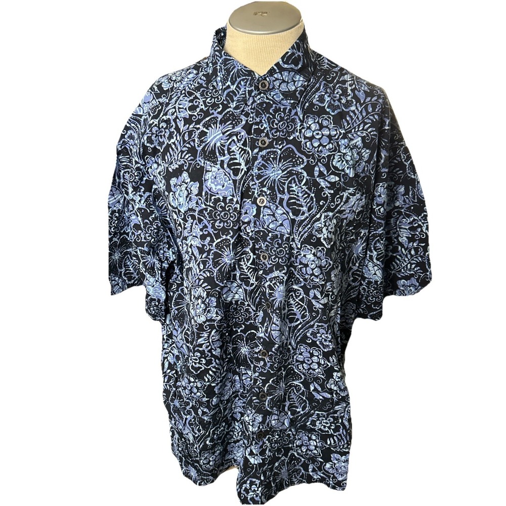 Johari West Mens shirt XLT Blue Hawaiian Tiki  Tropical  Button Up cotton B&T